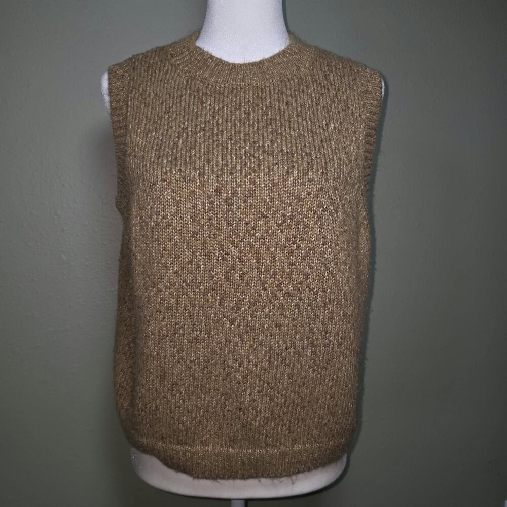 LC Metallic Gold Tweed Marled Sweater Sleeveless Vest XL